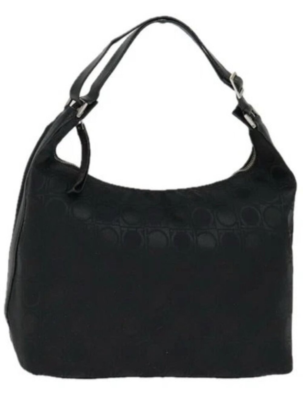 Salvatore Ferragamo Gancini Shoulder Bag Nylon Black Silver Auth bs18811